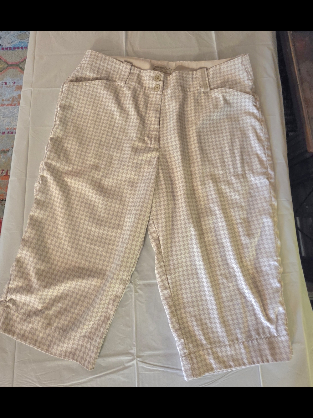 Nike Golf Dri-FIT Houndstooth Bermuda Golf Shorts Women's 14 Beige Performance